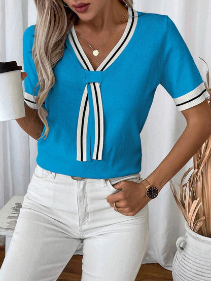 Striped V Neck Knit Top