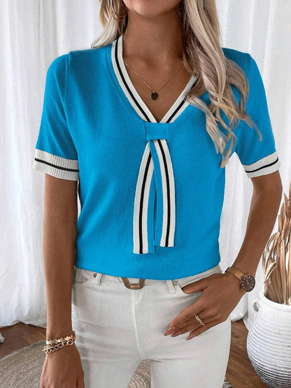 Striped V Neck Knit Top