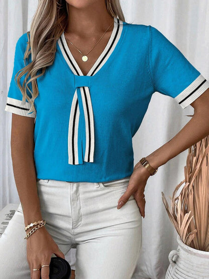 Striped V Neck Knit Top