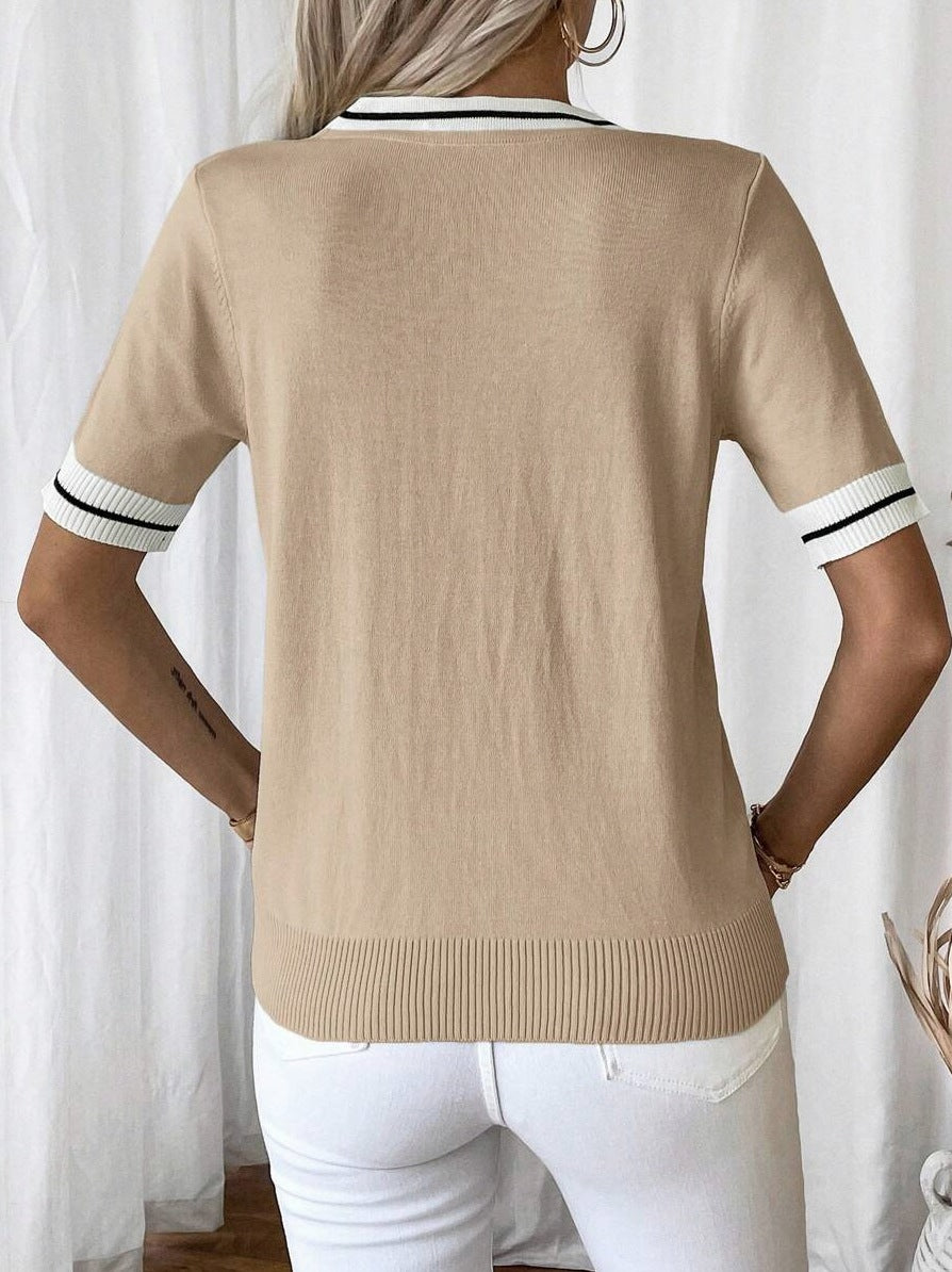 Striped V Neck Knit Top