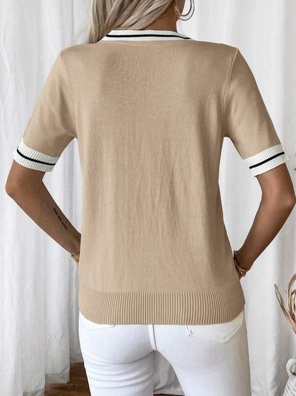 Striped V Neck Knit Top