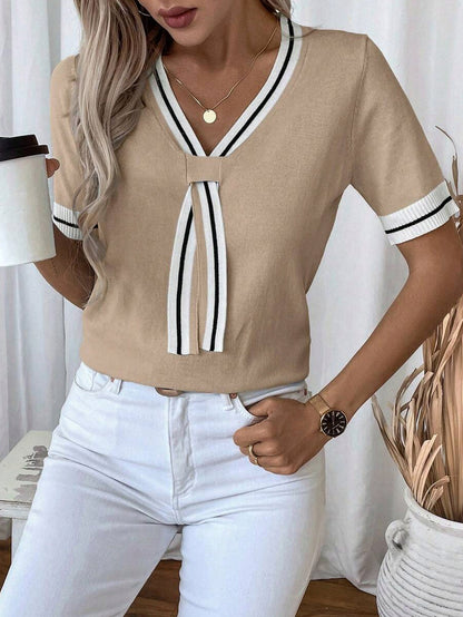 Striped V Neck Knit Top
