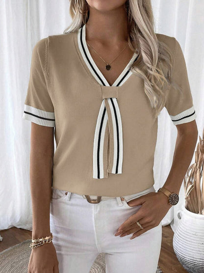 Striped V Neck Knit Top