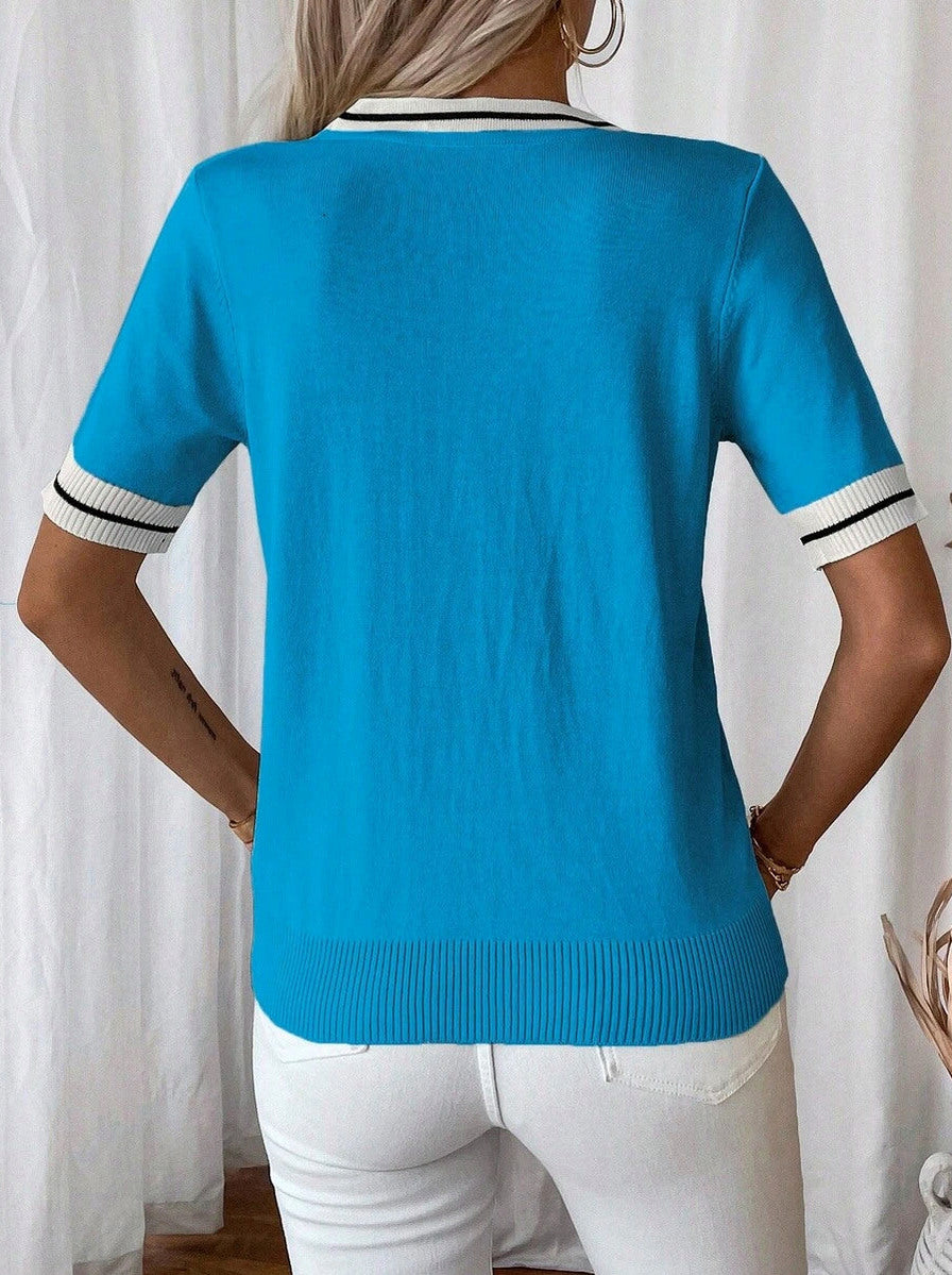 Striped V Neck Knit Top
