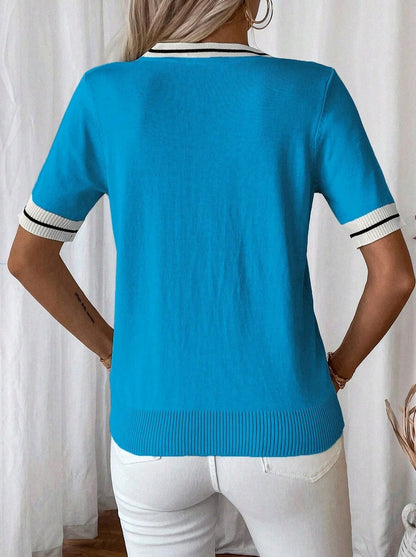 Striped V Neck Knit Top