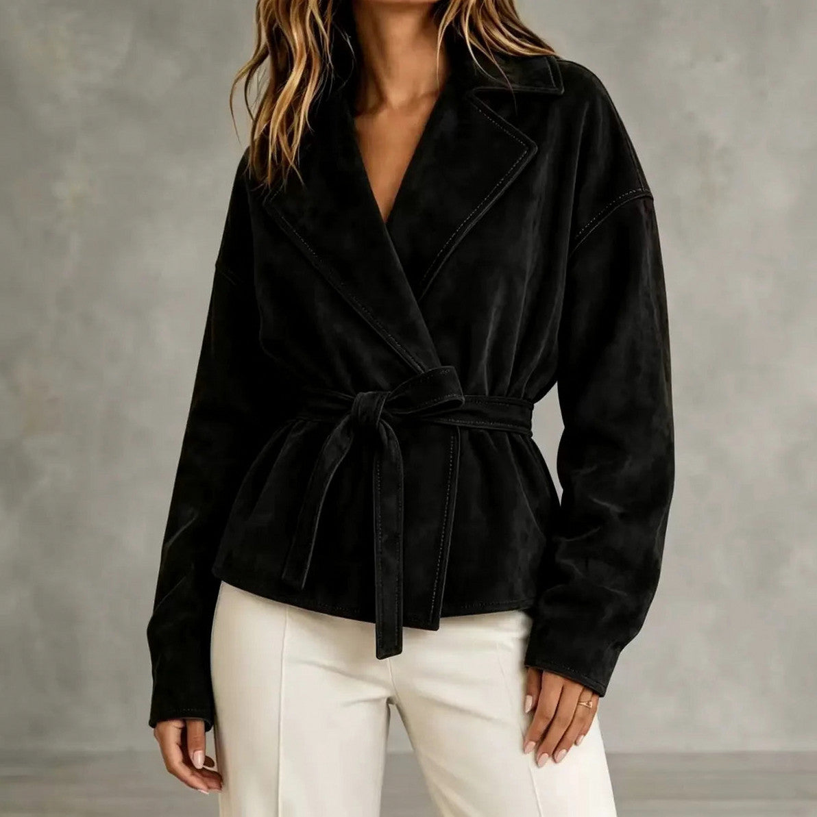 Suede Belted Wrap Jacket