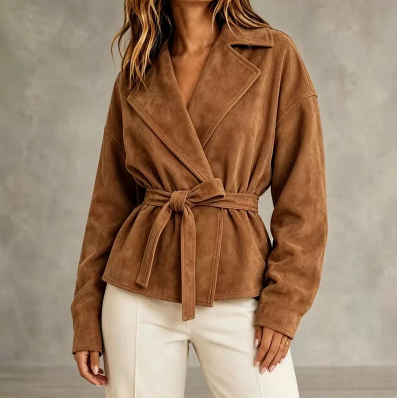 Suede Belted Wrap Jacket