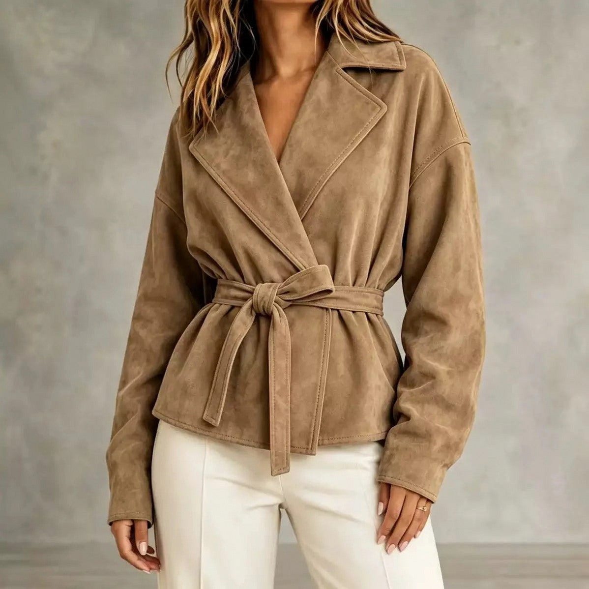 Suede Belted Wrap Jacket