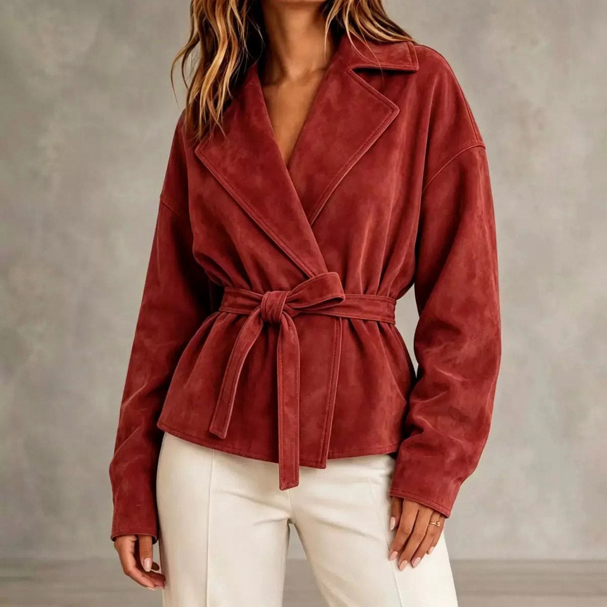 Suede Belted Wrap Jacket