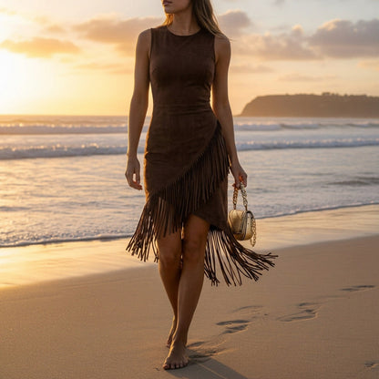 Suede Fringe Sleeveless Mini Dress