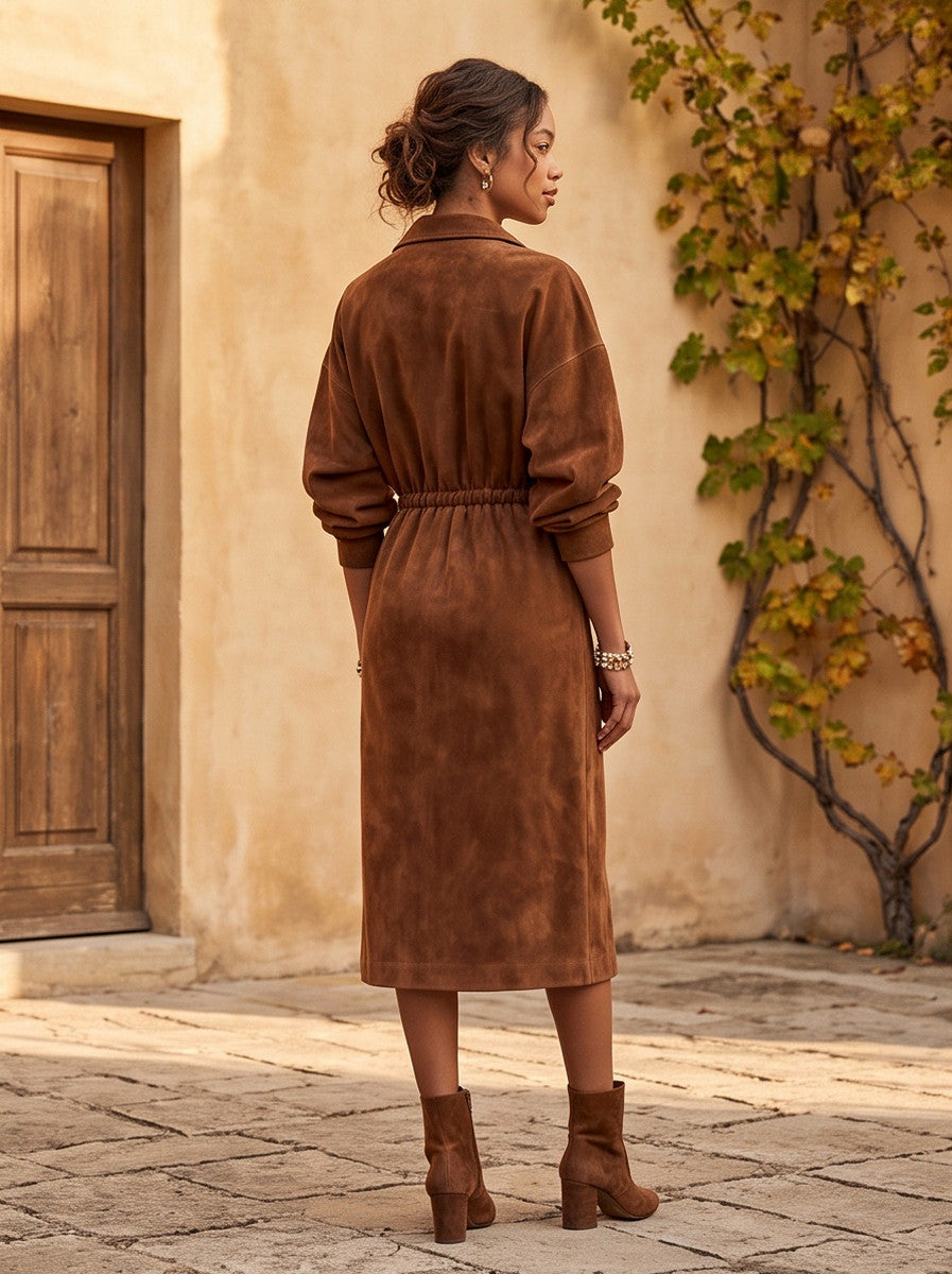 Suede Half Zip Midi Dress