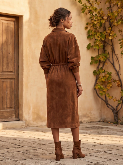 Suede Half Zip Midi Dress