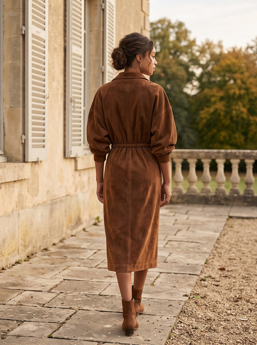 Suede Half Zip Midi Dress