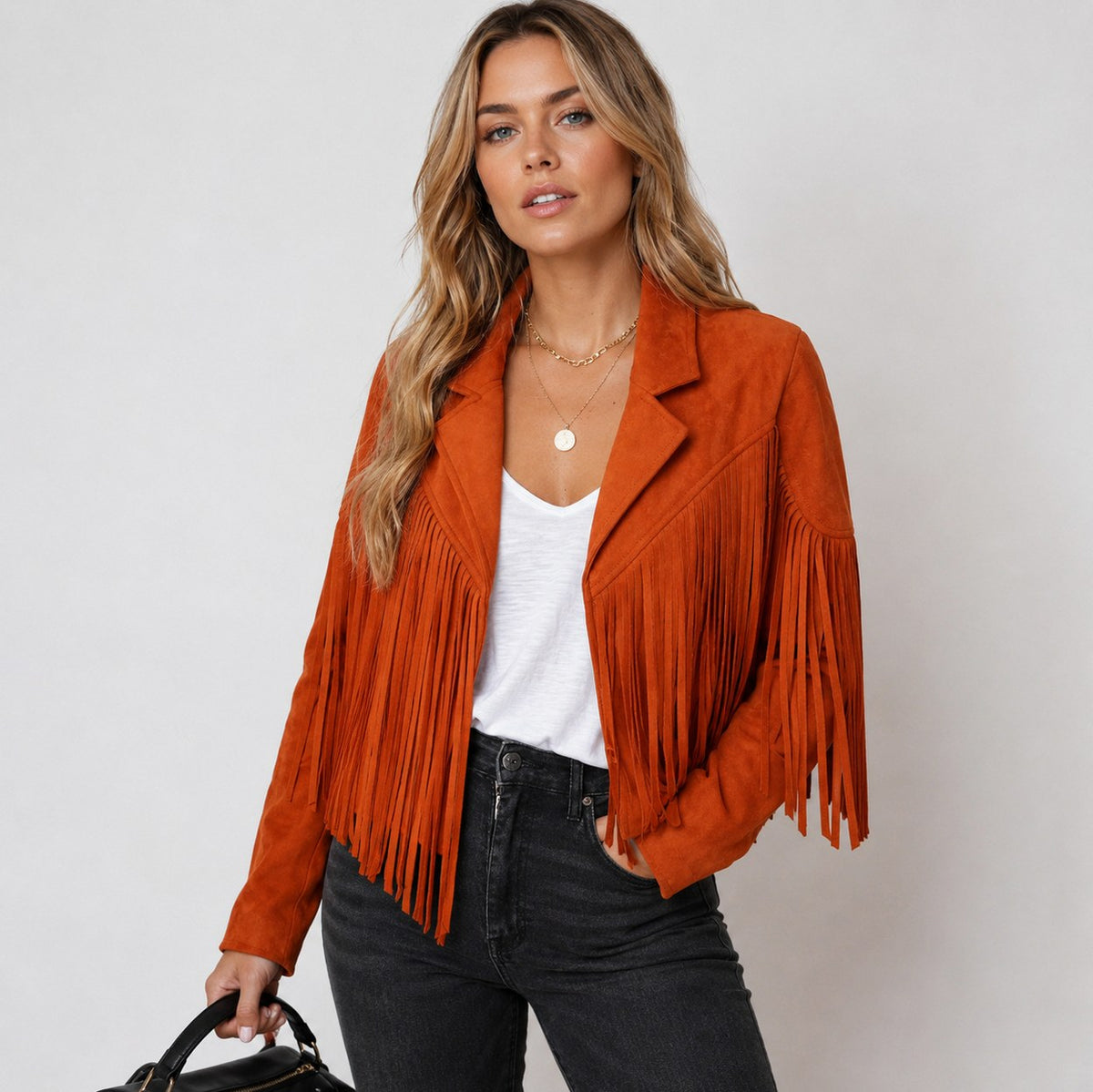 Suede Long Sleeve Fringe Jacket