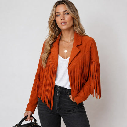 Suede Long Sleeve Fringe Jacket