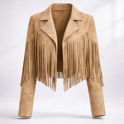 Suede Long Sleeve Fringe Jacket