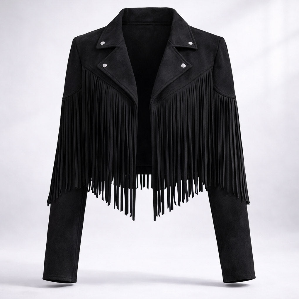 Suede Long Sleeve Fringe Jacket