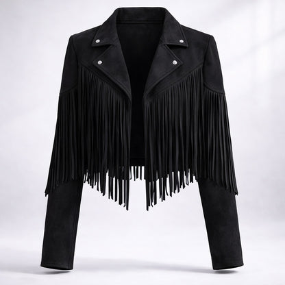 Suede Long Sleeve Fringe Jacket