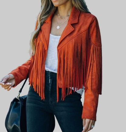 Suede Long Sleeve Fringe Jacket