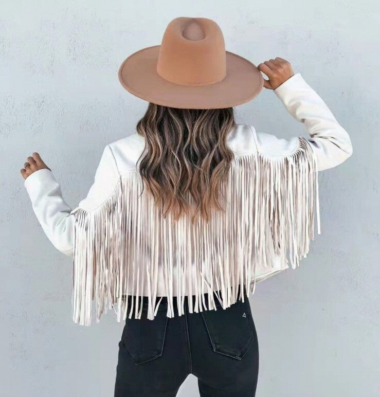 Suede Long Sleeve Fringe Jacket