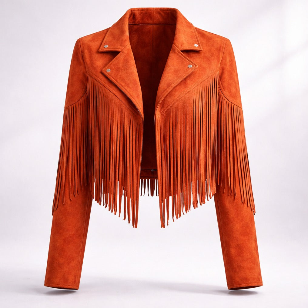 Suede Long Sleeve Fringe Jacket