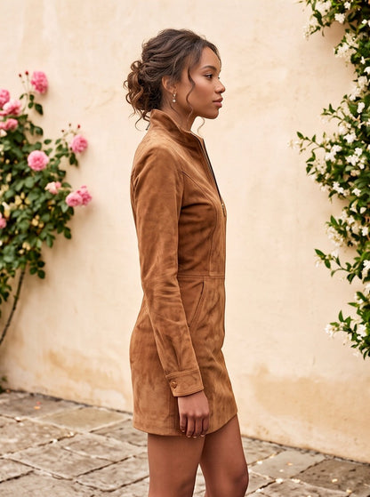 Suede Long Sleeve Mini Dress