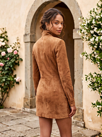 Suede Long Sleeve Mini Dress