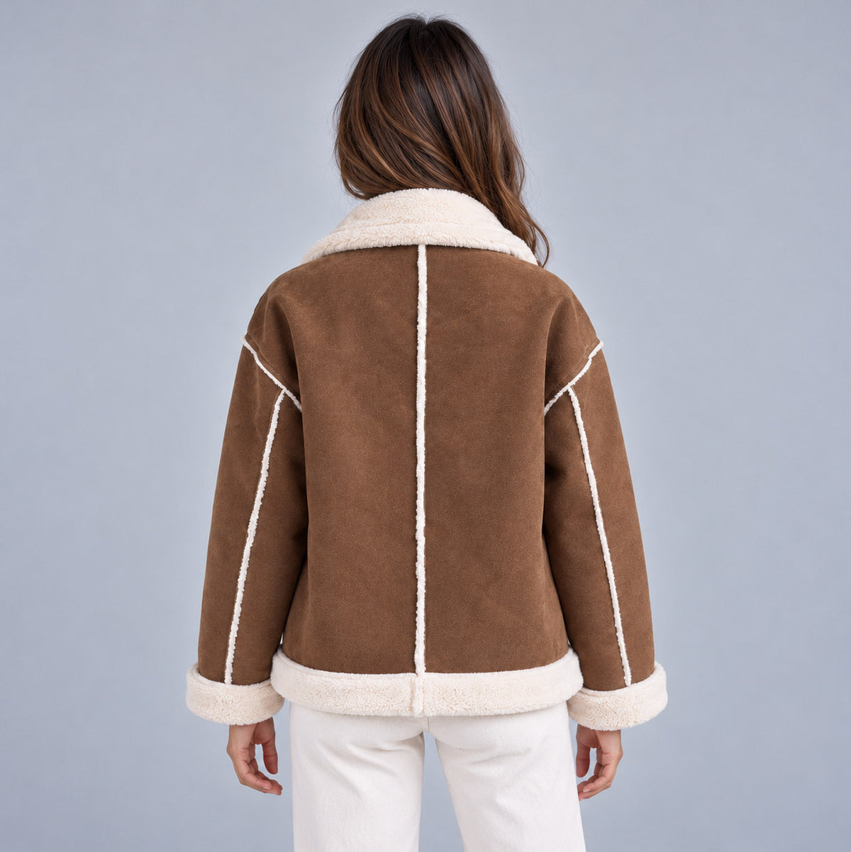 Suede Sherpa Trim Long Sleeve Jacket