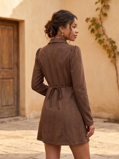 Suede Tie Waist Blazer Dress