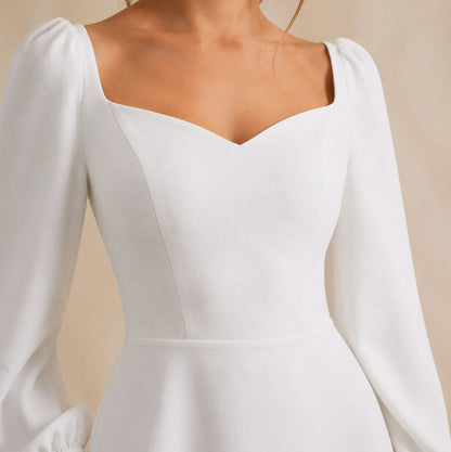 Long Sleeve Sweetheart Puff Sleeve A-Line Midi Dress