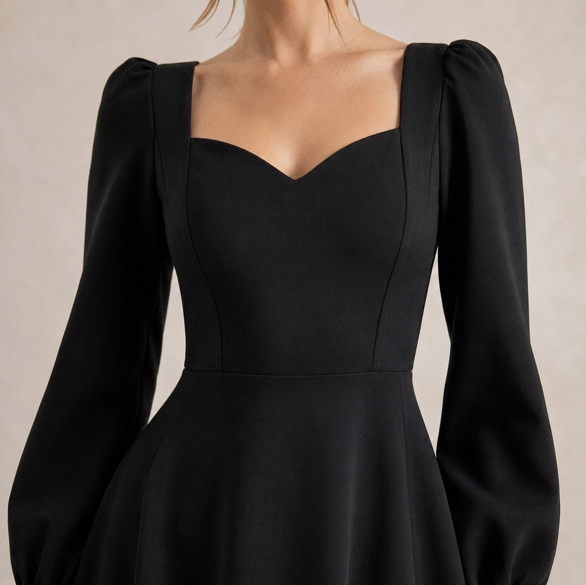 Long Sleeve Sweetheart Puff Sleeve A-Line Midi Dress