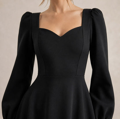 Long Sleeve Sweetheart Puff Sleeve A-Line Midi Dress