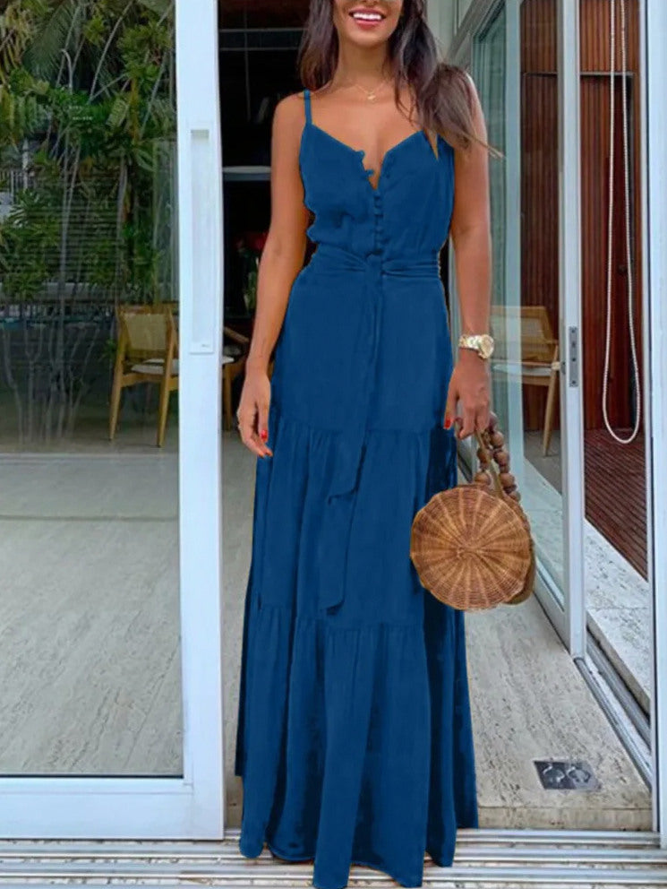Tie Waist Tiered Maxi Dress