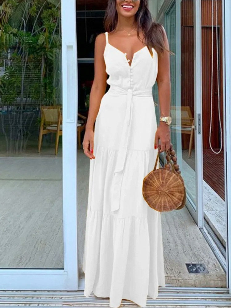 Tie Waist Tiered Maxi Dress