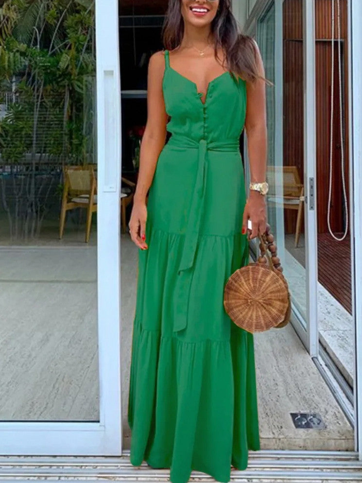 Tie Waist Tiered Maxi Dress