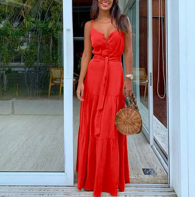 Tie Waist Tiered Maxi Dress