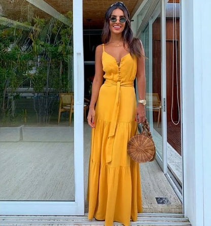 Tie Waist Tiered Maxi Dress