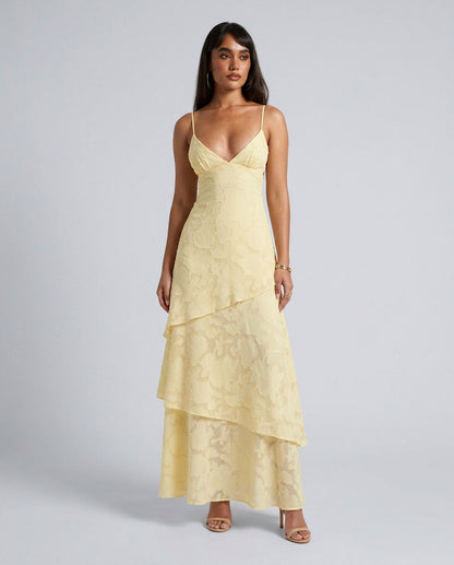 Tiered Asymmetric Hem Maxi Dress