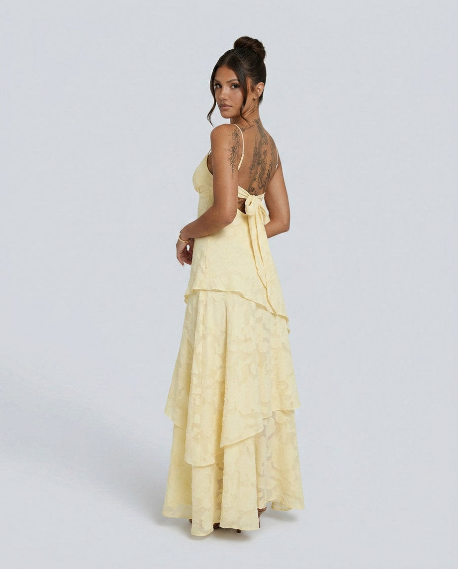 Tiered Asymmetric Hem Maxi Dress