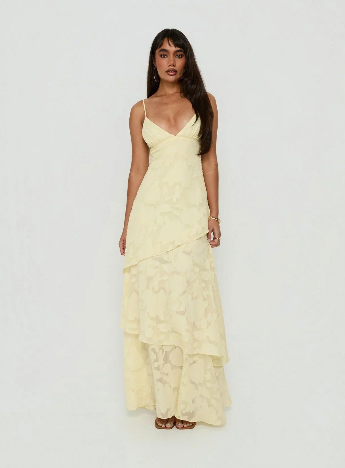 Tiered Asymmetric Hem Maxi Dress