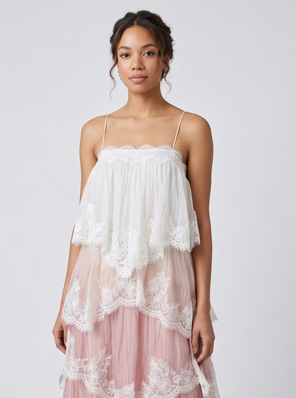 Tiered Lace Trim Maxi Dress