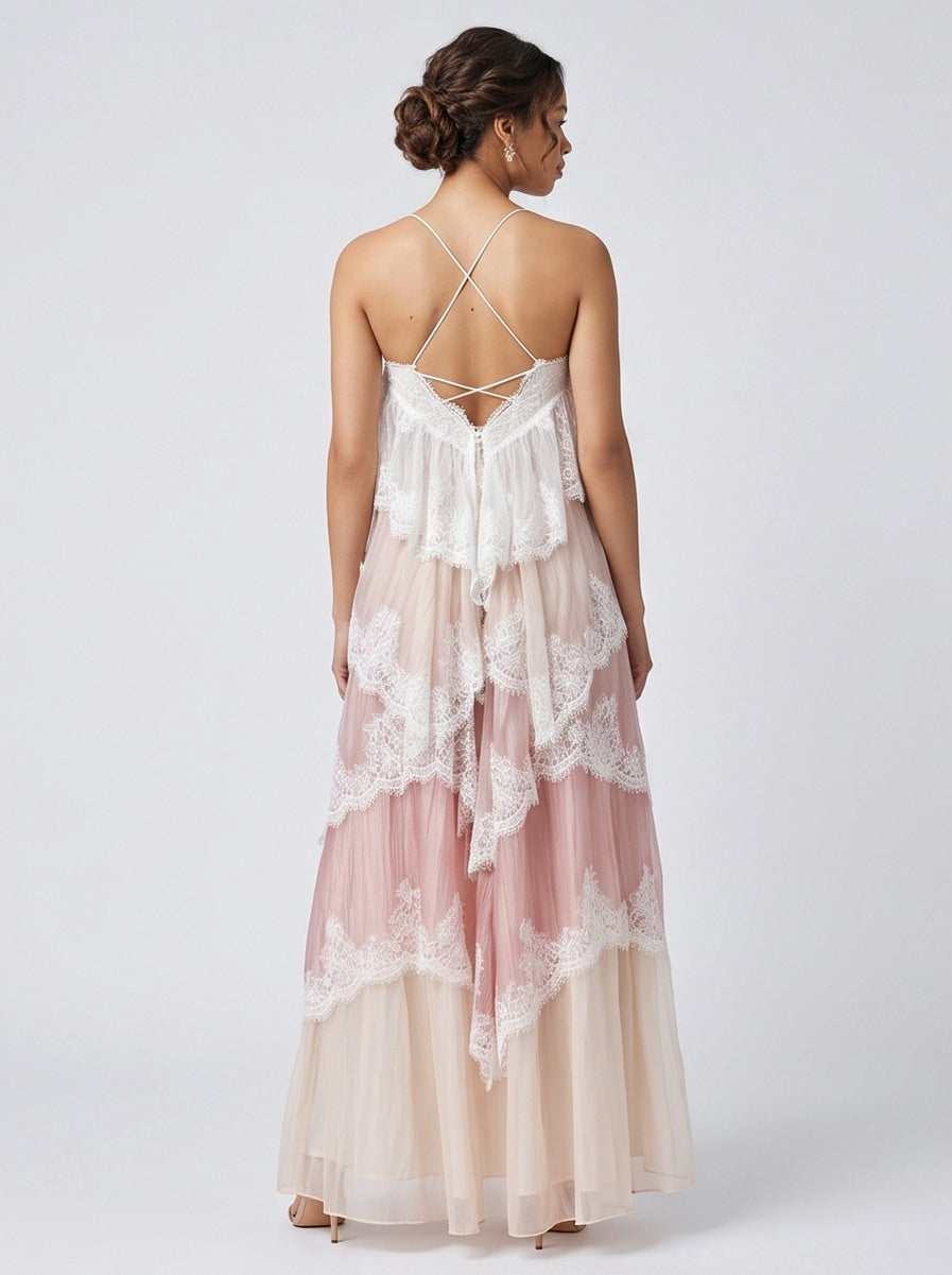 Tiered Lace Trim Maxi Dress