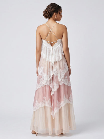 Tiered Lace Trim Maxi Dress