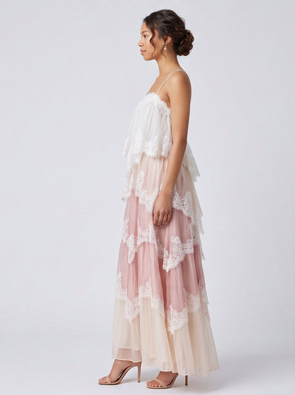 Tiered Lace Trim Maxi Dress