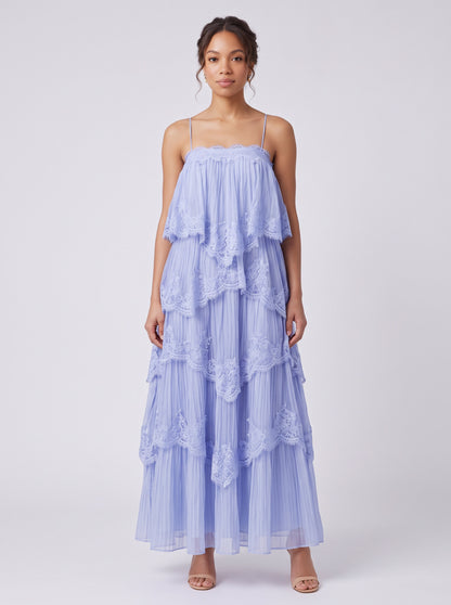 Tiered Lace Trim Maxi Dress