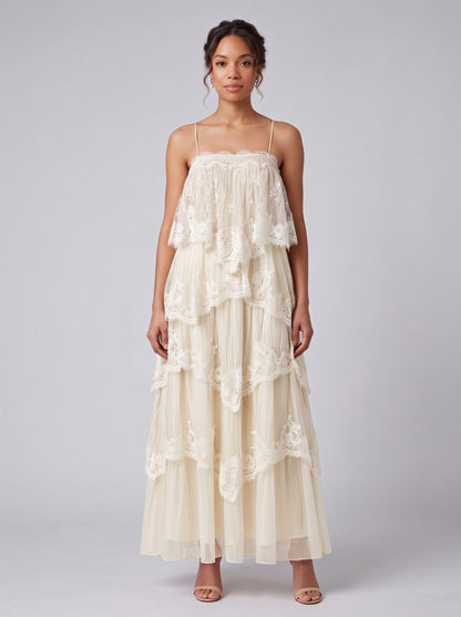 Tiered Lace Trim Maxi Dress