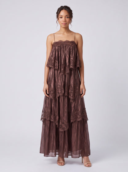Tiered Lace Trim Maxi Dress