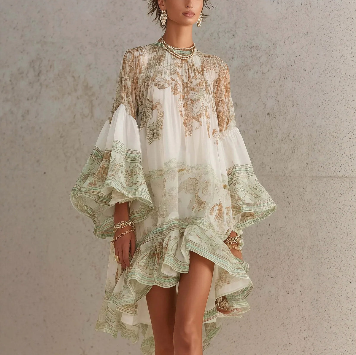 Tiered Ruffle Chiffon Mini Dress