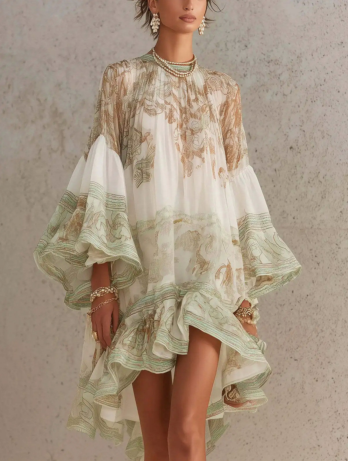 Tiered Ruffle Chiffon Mini Dress