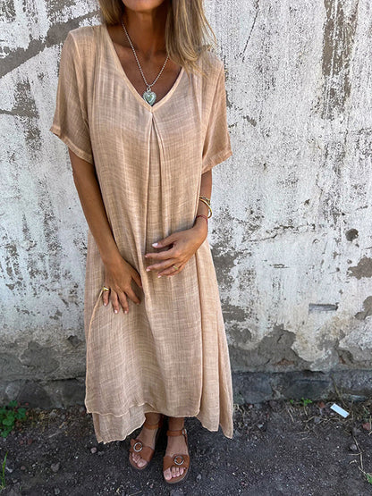 Relaxed Linen Short Sleeve Maxi Dress
